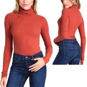 INTIMATELY FREE PEOPLE Burnt Orange Waffle Knit Turtleneck Bodysuit Size S